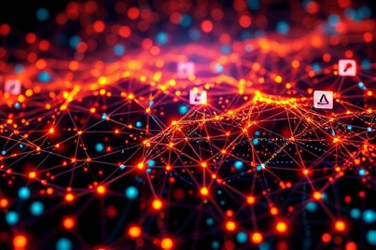 intelligent content, engaging, connecting information layers, photorealistic, digital ecosystem with organic flow of data, highly detailed, interconnected elements, 8K resolution, vibrant colors, high-contrast lighting, shot with a 40mm lens